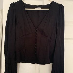 Reformation black button up long sleeve blouse